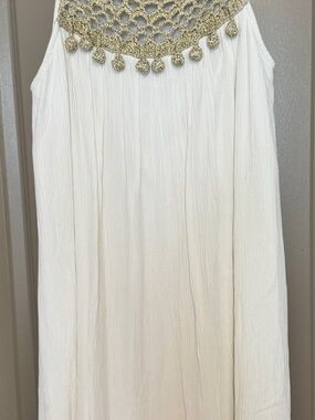 Lilly Pulitzer Cream Midi Skirt with Gold Crochet Yoke